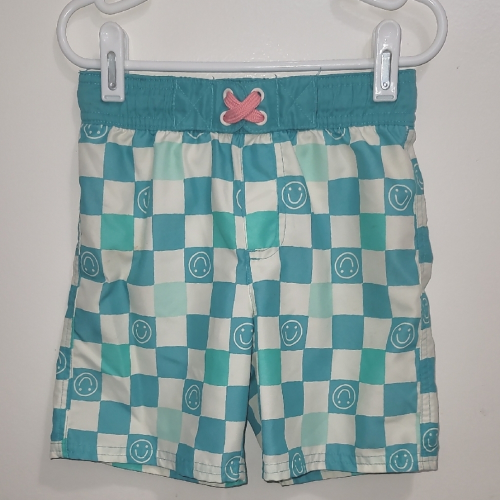 Cat & Jack Teal and White Checkered Toddler Swim Trunks Size 5T